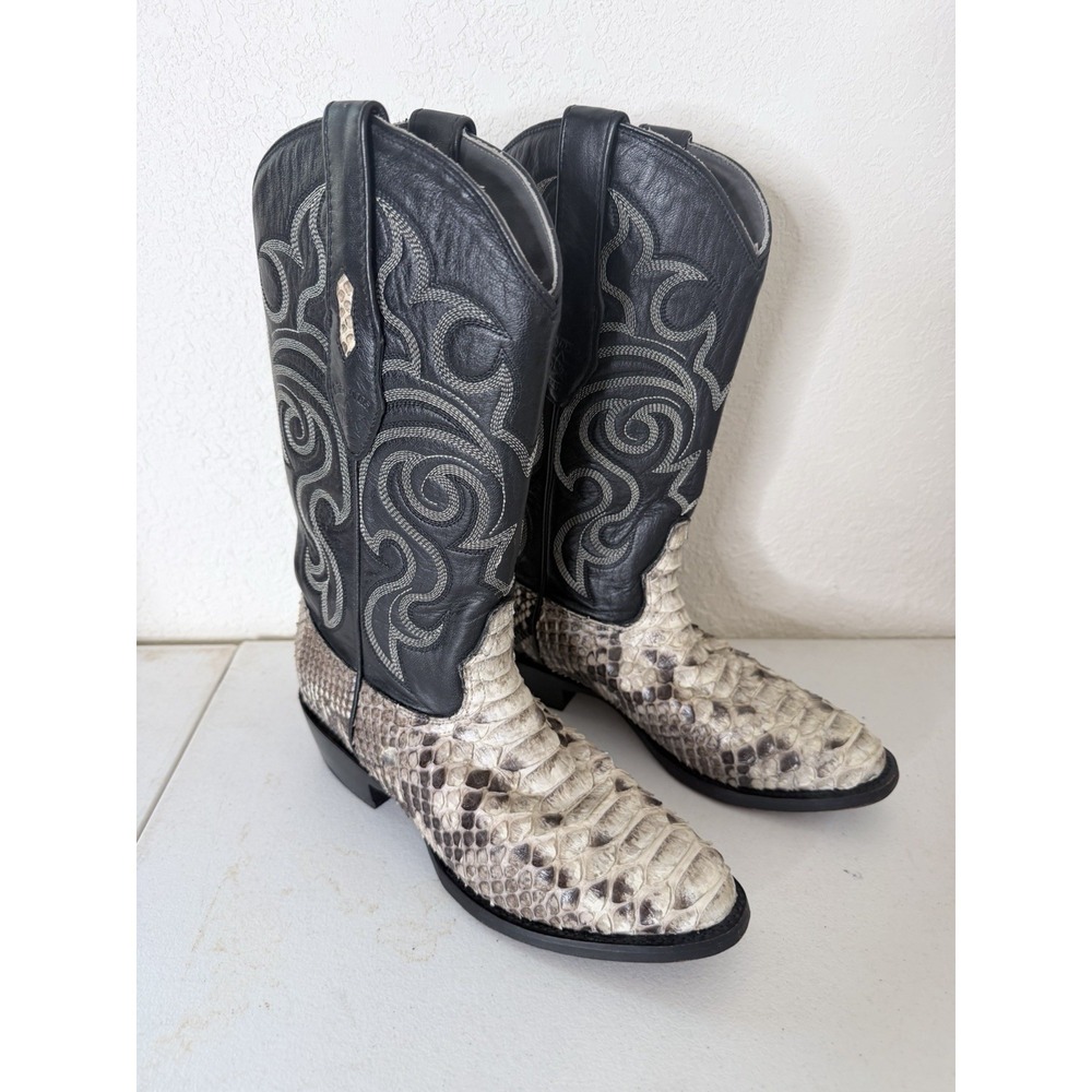 Los Altos Men's 6.5 D Genuine Python Snakeskin Western Cowboy Boots Black